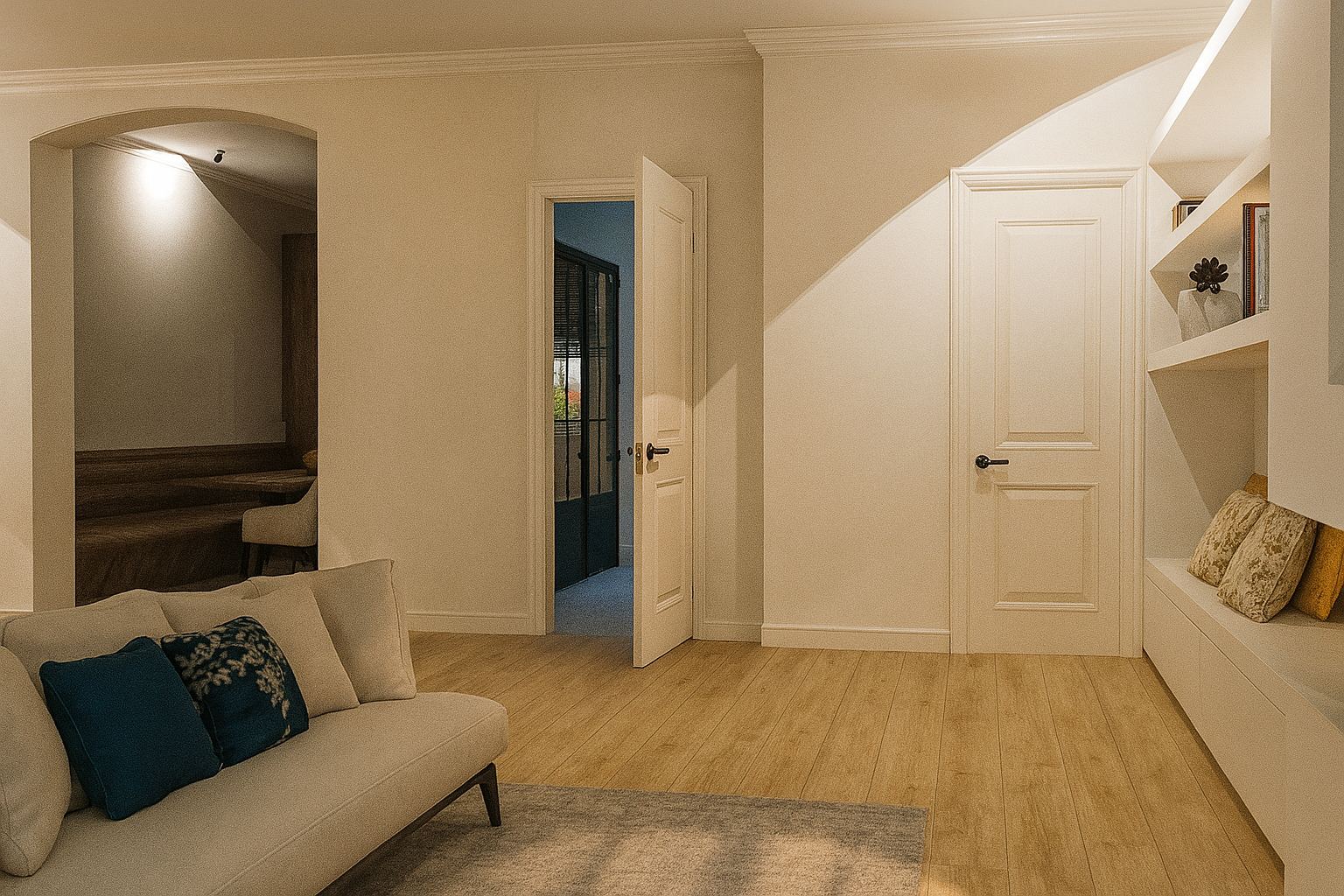 Living van Maison C met zetel en haard