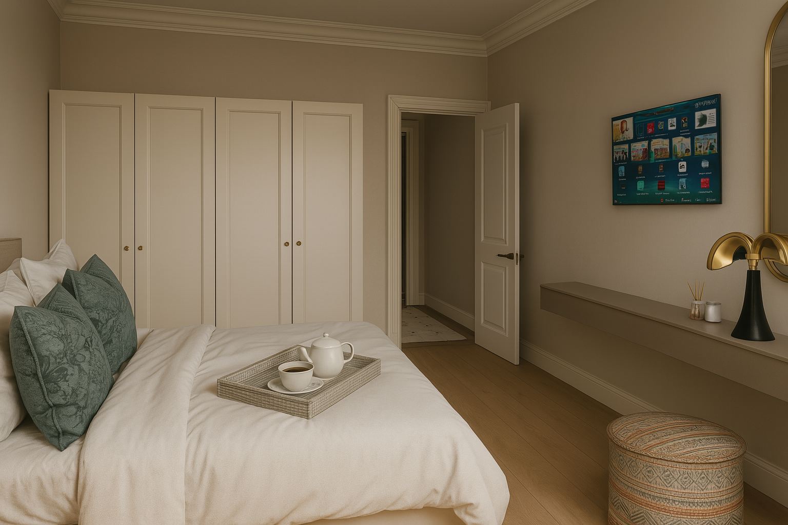 Slaapkamer met tweepersoonsbed en airco